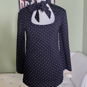 Voodoo Vixen Black and White Polka Dot Long Sleeve Top SIZE S